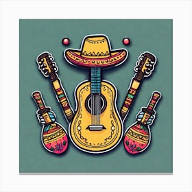 Mexican Guitar And Maracas Sticker 2d Cute Fantasy Dreamy Vector Illustration 2d Flat Centere (56) Canvas Print