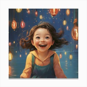 Little Girl With Lanterns Canvas Print