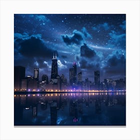 Beautyful Chicago Skyline At Night Canvas Print