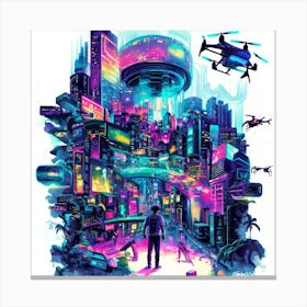 Futuristic City.Generated AI. Wall Art Print 11 Toile