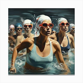 Racing Swimmers Art Print 1 Canvas Print