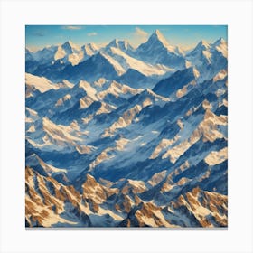 Aerial View Of Snowy Mountains Canvas Print