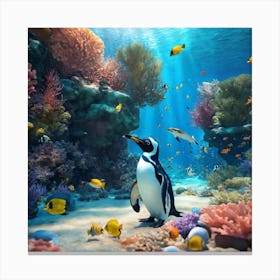 Penguin In The Ocean 1 Canvas Print