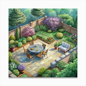 Aerial View Of A Secluded Garden Patio Canvas Print