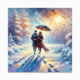 Couple Walking In The Snow Art Print 1 Canvas Print
