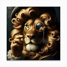 A Regal Lion With A Gold Rimmed Monocle, Inspired By The Grand And Baroque Paintings Of Caravaggio 1 Canvas Print