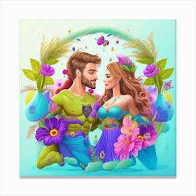 Couple With Flowers Canvas Print