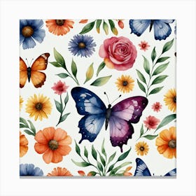 Watercolor Butterflies And Flowers Canvas Print