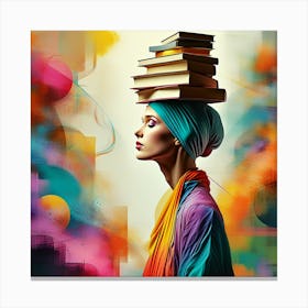 Surreal Intellectual Harmony with Colorful Books Canvas Print