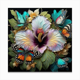 Hibiscus With Butterflies Canvas Print