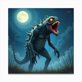 Horror Themed Monster In A Watercolor Moonlit Night 1 Canvas Print