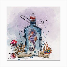 Seahorse In A Bottle Canvas Print