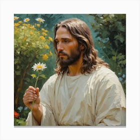 Jesus Holding A Flower Canvas Print