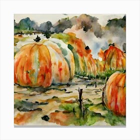 Pumpkins In The Field Canvas Print