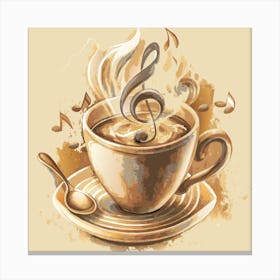 Coffee Cup With Music Notes Canvas Print