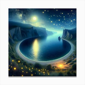 Night At The Crescent Bay With Campfire Canvas Print