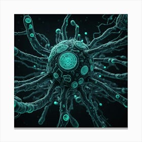 Close Up On A Stylized Bacteria Virus Morphing Into A Cybernetic Entity Intricate Circuitry Patter Canvas Print