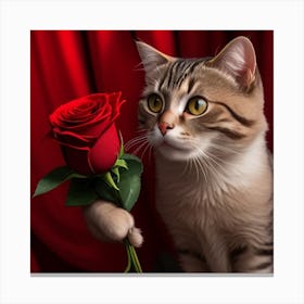 Cat With A Rose Canvas Print