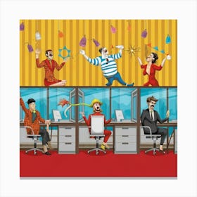 Office Antics Cubicle Circus Print Art Add A Touch Of Humor To Your International Workers Day Celebration With Our Office Antics Cubicle Circus Print Art! Envision A Comical Circus In Cubicles Canvas Print