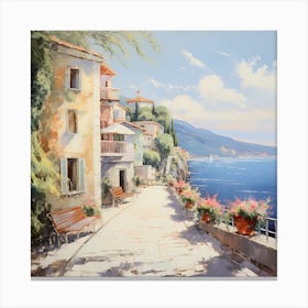 Sunlit Strolls: Impressionist Elegance in Coastal Hues Canvas Print