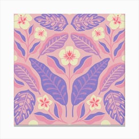 Tropical Leaves   Pink Square Canvas Print