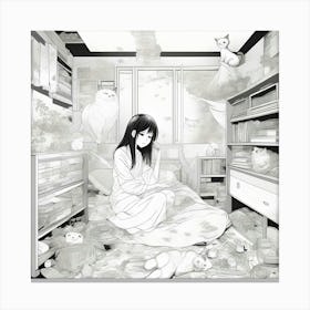 Manga Girl In A Room 6 Canvas Print