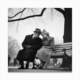 Loving old couple Sitting On Park Bench Canvas Print