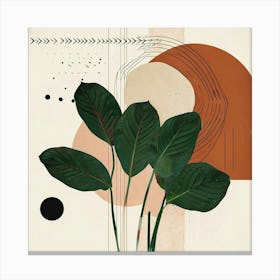 Modern Abstract Art Print With Large Forest Green Leaves Canvas Print