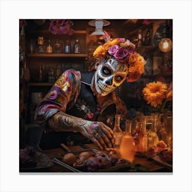 Day Of The Dead Party Barman 1 Canvas Print