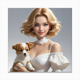 Portrait Of A Girl With A Dog Canvas Print