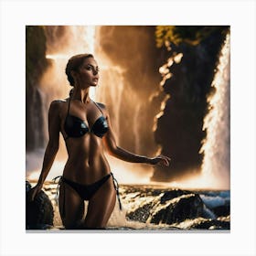 Beautiful Woman In Bikini In Front Of Waterfall yfv Canvas Print