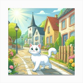Cartoon Cat In The Village Canvas Print
