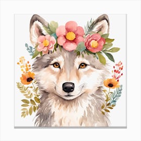 Floral Baby Wolf Nursery Illustration (59) Canvas Print