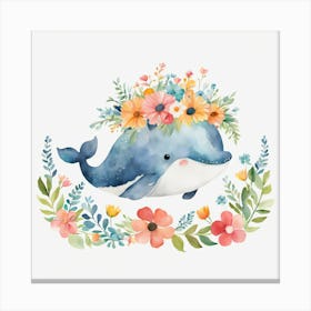 Floral Baby Whale Nursery Illustration (10) Canvas Print