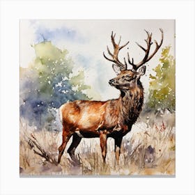 Watercolor Red Deer Canvas Print