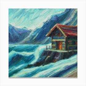Acrylic and impasto pattern, mountain village, sea waves, log cabin, high definition, detailed geometric 19 Canvas Print