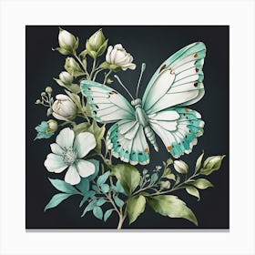 Leonardo Diffusion Xl Watercolor Turquoise Green White Flower 0 Canvas Print