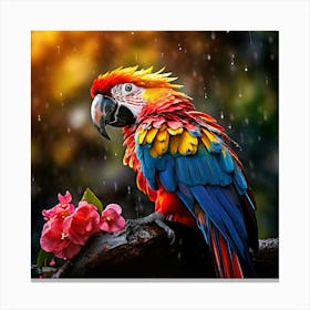 Colorful Parrot In The Rain Canvas Print