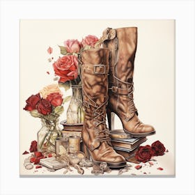 Boots And Roses Canvas Print