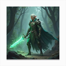 Majestic Elf Warrior Wielding A Glowing Enchanted Blade 1 Canvas Print