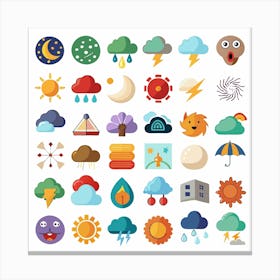 Weather Icon Set In Flat Design Canvas Print