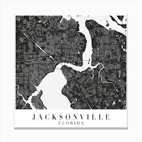 Jacksonville Florida Minimal Black Mono Street Map  Square Canvas Print