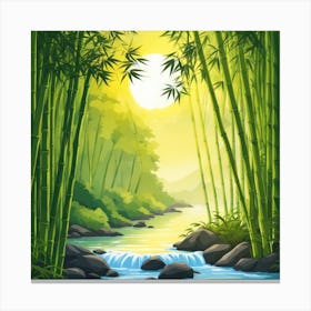 A Stream In A Bamboo Forest At Sun Rise Square Composition 345 Canvas Print