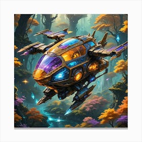 Alien Spaceship In The Forest Canvas Print