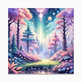 A Fantasy Forest With Twinkling Stars In Pastel Tone Square Composition 262 Canvas Print
