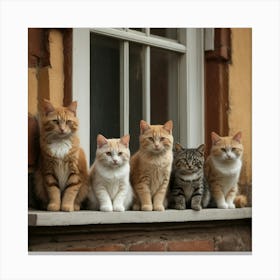 Group Of Cats On A Window Sill Canvas Print