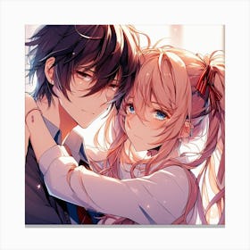 Anime Couple Hugging Canvas Print