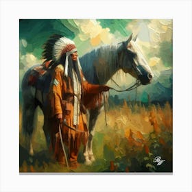 Elderly Native American Warrior With Horse 2 1 Canvas Print