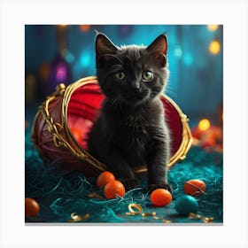 Cute Black Kitten In Easter Basket Canvas Print