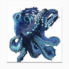 Splashy Octopus White Square Canvas Print